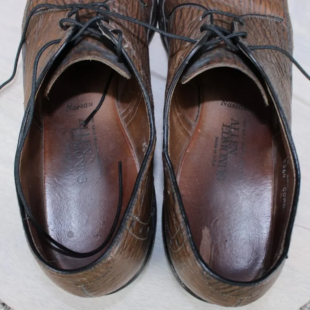 Allen Edmonds Nassau Sharkskin Mens 14 AAA Brown Leather Oxford Dress - Picture 8 of 10
